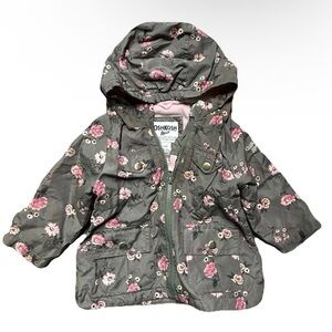 Toddler Girl Oshkosh Green Floral Spring Fleece Lined Jacket Size 12-18 Months